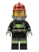 Minifigurka: CTY0348:  Fire - Reflective Stripes with Utility Belt, Dark Red Fire Helmet, Yellow Air Tanks, Sweat Drops