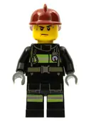 Minifigurka: CTY0351:  Fire - Reflective Stripes with Utility Belt, Dark Red Fire Helmet, Sweat Drops