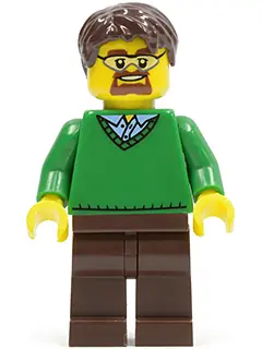 CTY0352:  Green V-Neck Sweater, Dark Brown Legs, Dark Brown Short Tousled Hair, Safety Goggles