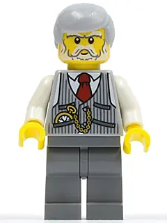 CTY0353:  Pinstripe Vest, Red Tie and Pocket Watch, Dark Bluish Gray Legs, Light Bluish Gray Male Hair
