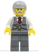 Minifigurka: CTY0353:  Pinstripe Vest, Red Tie and Pocket Watch, Dark Bluish Gray Legs, Light Bluish Gray Male Hair