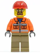 Minifigurka: CTY0366:  Construction Worker - Orange Zipper, Safety Stripes, Orange Arms, Dark Tan Legs, Red Construction Helmet, Safety Goggles