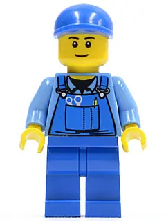 CTY0367:  Overalls with Tools in Pocket Blue, Blue Short Bill Cap, Thin Grin