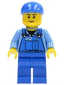 Minifigurka: CTY0367:  Overalls with Tools in Pocket Blue, Blue Short Bill Cap, Thin Grin