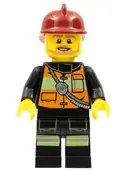 Minifigurka: CTY0369:  Fire - Reflective Stripes with Pockets and Shoulder Strap, Dark Red Fire Helmet, Beard Light Brown Angular