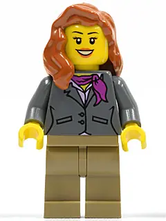 CTY0370:  Dark Bluish Gray Jacket with Magenta Scarf, Dark Tan Legs, Dark Orange Female Hair over Shoulder