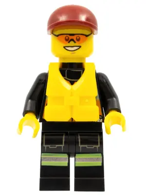 CTY0371:  Fire - Reflective Stripe Vest with Pockets and Shoulder Strap, Dark Red Short Bill Cap, Life Jacket Center Buckle