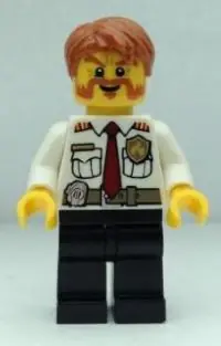 CTY0380:  Fire Chief - White Shirt with Tie and Belt, Black Legs, Dark Orange Short Tousled Hair