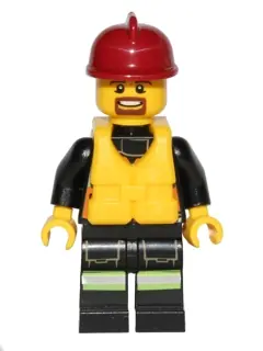 CTY0382:  Fire - Reflective Stripe Vest with Pockets and Shoulder Strap, Dark Red Fire Helmet, Life Jacket Center Buckle