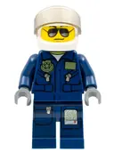 Minifigurka: CTY0383A:  Forest Police - Helicopter Pilot, Dark Blue Flight Suit with Badge, Helmet, Black and Silver Sunglasses, Black Eyebrows