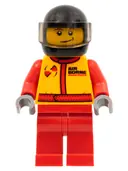 Minifigurka: CTY0385:  Monster Truck Driver, Racing Suit with Airborne Spoilers Logo, Black Helmet with Trans-Brown Visor, Crooked Smile