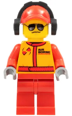 CTY0386:  Monster Truck Mechanic, Racing Suit with Airborne Spoilers Logo, Red Cap with Hole, Headphones, Black and Silver Sunglasses