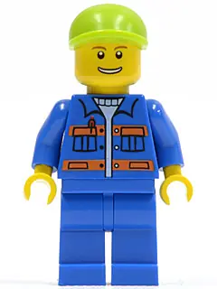 CTY0388:  Blue Jacket with Pockets and Orange Stripes, Blue Legs, Lime Short Bill Cap, Thin Grin with Teeth