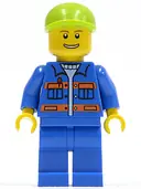 Minifigurka: CTY0388:  Blue Jacket with Pockets and Orange Stripes, Blue Legs, Lime Short Bill Cap, Thin Grin with Teeth