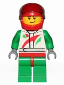Minifigurka: CTY0389A:  Race Car Driver, White Racing Suit with Octan Logo, Red Helmet with Trans-Brown Visor, Crooked Smile with Brown Dimple