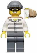 Minifigurka: CTY0392:  Police - Jail Prisoner 50380 Prison Stripes, Dark Bluish Gray Legs, Dark Bluish Gray Knit Cap, Backpack, Mask