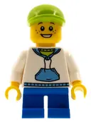 Minifigurka: CTY0396:  Child - Boy, White Hoodie with Medium Blue Pocket, Blue Short Legs, Lime Cap, Freckles