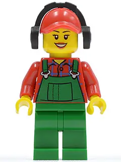 CTY0399:  Overalls Farmer Green, Red Cap with Hole, Headphones