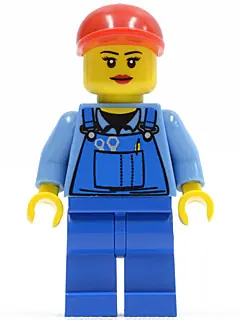 CTY0402:  Overalls with Tools in Pocket Blue, Red Short Bill Cap, Eyelashes and Red Lips