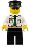 Minifigurka: CTY0403:  Airport - Pilot, White Shirt with Dark Green Tie and Belt, Black Legs, Black Hat