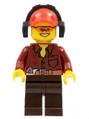 Minifigurka: CTY0405:  Flannel Shirt with Pocket and Belt, Dark Brown Legs, Red Cap with Hole, Headphones, Orange Safety Glasses