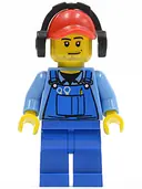 Minifigurka: CTY0421:  Cargo Worker - Overalls with Tools in Pocket Blue, Red Cap with Hole, Headphones