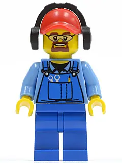 CTY0422:  Cargo Worker - Overalls with Tools in Pocket Blue, Red Cap with Hole, Headphones, Safety Goggles