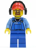 Minifigurka: CTY0422:  Cargo Worker - Overalls with Tools in Pocket Blue, Red Cap with Hole, Headphones, Safety Goggles