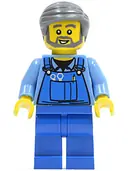 Minifigurka: CTY0430:  Overalls with Tools in Pocket, Dark Bluish Gray Smooth Hair