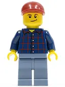 Minifigurka: CTY0431:  Plaid Button Shirt, Sand Blue Legs, Dark Red Short Bill Cap, Lopsided Smile with Dimple