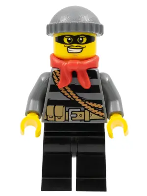 CTY0433:  Police - City Burglar, Dark Bluish Gray Knit Cap, Red Bandana, Mask