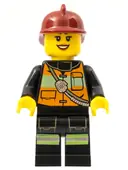Minifigurka: CTY0434:  Fire - Reflective Stripe Vest with Pockets and Shoulder Strap, Dark Red Fire Helmet, Black Eyebrows