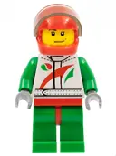 Minifigurka: CTY0435:  Race Car Driver, White Racing Suit with Octan Logo, Red Helmet with Trans-Brown Visor, Smirk and Stubble Beard