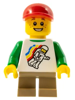 CTY0436:  Classic Space Minifigure Floating Pattern, Dark Tan Short Legs, Red Short Bill Cap