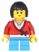Minifigurka: CTY0437:  Sweater Cropped with Bow, Heart Necklace, Dark Azure Short Legs, Black Bob Cut Hair