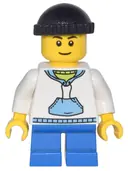 Minifigurka: CTY0438:  Child - Boy, White Hoodie with Medium Blue Pocket, Blue Short Legs, Black Knit Cap