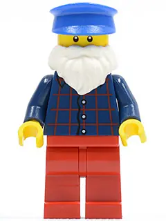 CTY0442:  Plaid Button Shirt, Red Legs, White Short Beard, Blue Hat