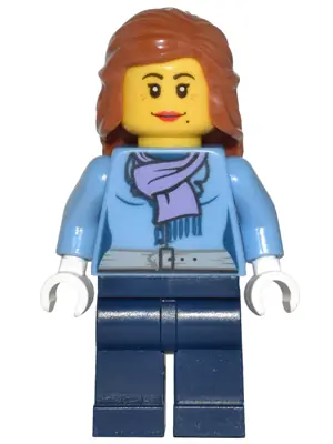 CTY0443:  Medium Blue Jacket with Light Purple Scarf, Dark Blue Legs, Dark Orange Female Hair Mid-Length