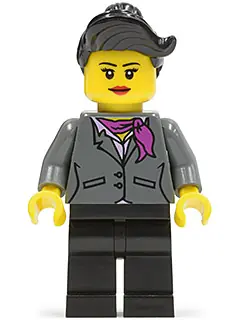 CTY0445:  Dark Bluish Gray Jacket with Magenta Scarf, Black Legs, Top Knot Bun