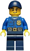 Minifigurka: CTY0454:  Police - City Officer, Gold Badge, Dark Blue Cap with Hole, Lopsided Grin