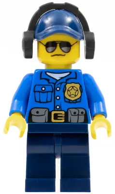 CTY0455:  Police - City Officer, Gold Badge, Dark Blue Cap with Hole, Headphones, Sunglasses