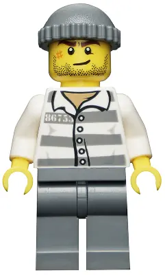 CTY0457:  Police - Jail Prisoner 86753 Prison Stripes, Dark Bluish Gray Knit Cap