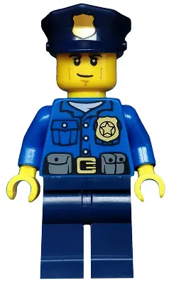 CTY0458:  Police - City Officer, Gold Badge, Police Hat, Cheek Lines