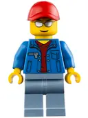 Minifigurka: CTY0461:  Blue Jacket over Dark Red V-Neck Sweater, Sand Blue Legs, Red Cap with Hole, Silver Sunglasses
