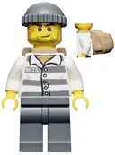 Minifigurka: CTY0463:  Police - Jail Prisoner 86753 Prison Stripes, Dark Bluish Gray Knit Cap, Backpack, Crooked Smile and Scar