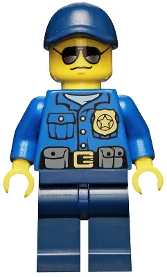 CTY0465:  Police - City Officer, Gold Badge, Dark Blue Cap with Hole, Sunglasses