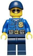 Minifigurka: CTY0465:  Police - City Officer, Gold Badge, Dark Blue Cap with Hole, Sunglasses