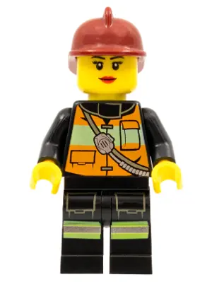 CTY0470:  Fire - Reflective Stripe Vest with Pockets and Shoulder Strap, Dark Red Fire Helmet, Female Red Lips