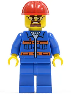 CTY0471:  Blue Jacket with Pockets and Orange Stripes, Blue Legs, Red Construction Helmet, Safety Goggles