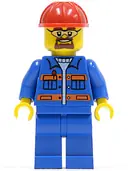Minifigurka: CTY0471:  Blue Jacket with Pockets and Orange Stripes, Blue Legs, Red Construction Helmet, Safety Goggles